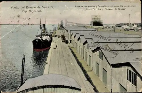 Ak Rosario de Santa Fé Argentinien, Hafenpartie, Dampfer