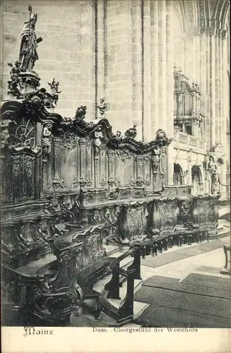 Ak Mainz am Rhein, Dom, Innenansicht, Chorgestühl des Westchors