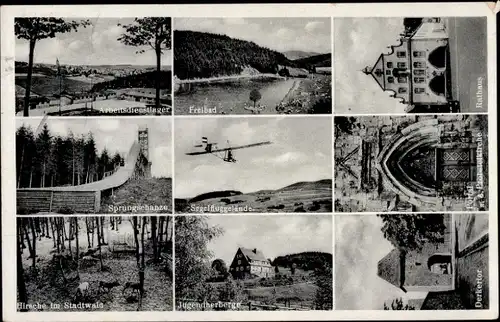 Ak Brilon im Sauerland, Freibad, Sprungschanze, Jugendherberge, Rathaus, Derkertor