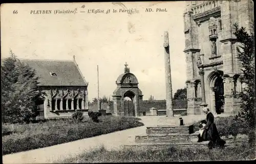 Ak Pleyben Finistère, Kirche und Parvis