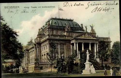 Ak Wiesbaden, Theater, Schillerdenkmal