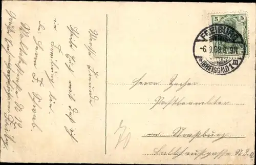 Ak Freiburg im Breisgau, Teilansicht, Kaiserbrücke, Straßenbahn, Denkmal