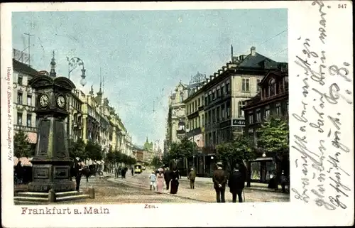 Ak Frankfurt am Main, Zeil, Denkmal, Uhr, Passanten