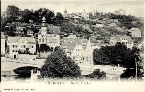 Ak Tübingen am Neckar, Neckarbrücke, Teilansicht, Kirche