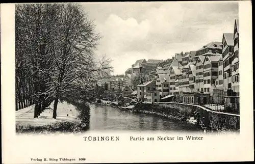 Ak Tübingen am Neckar, Teilansicht, Neckar im Winter