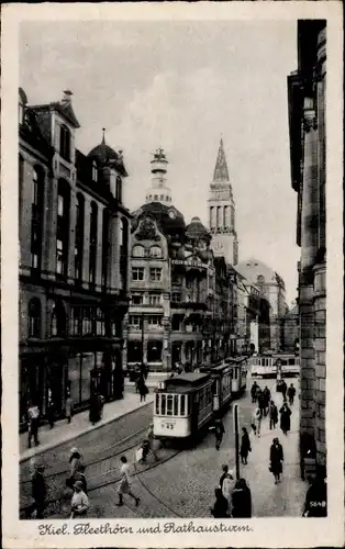 Ak Kiel, Fleethörn, Rathausturm, Straßenbahn