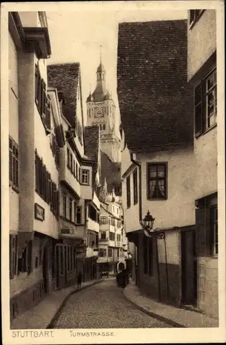 Ak Stuttgart in Württemberg, Turmstraße und Rathausturm