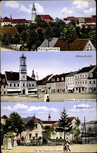 Ak Königsbrück in der Oberlausitz, Rathaus mit Springbrunnen, Dresdener Straße