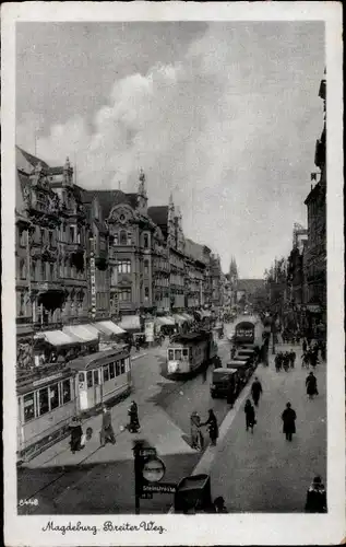 Ak Magdeburg an der Elbe, Breiter Weg, Straßenbahn