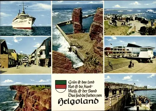 Ak Nordseeinsel Helgoland, Teilansichten, Schiff, Wappen, Gedicht