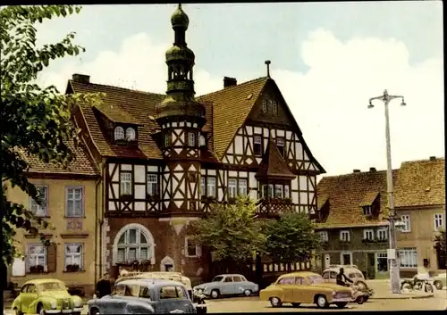 Ak Harzgerode am Harz, Marktplatz, Fachwerkhaus, Parkplatz