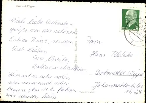 Ak Seebad Binz auf Rügen, Strand, Strandkörbe, Gebäude