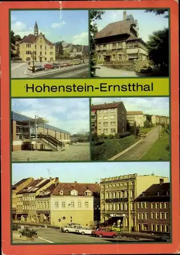 Ak Hohenstein Ernstthal in Sachsen, Rathaus, HO-Gaststätte Berggasthaus, Schwimmhalle, Markt