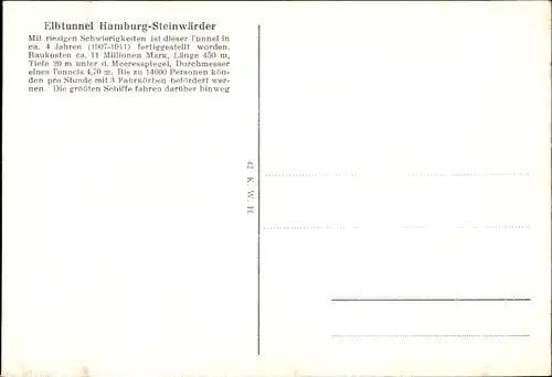 Ak Hamburg Mitte St. Pauli, Elbtunnel, Steinwärder, Schiff über dem Elbtunnel, Landungsbrücken