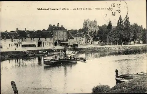 Ak Saint Leu d'Esserent Oise, Place de la Fête, Am Wasser