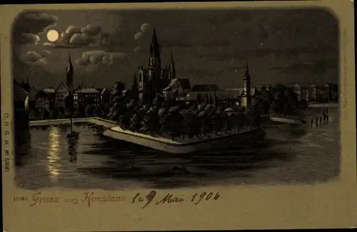 Mondschein Litho Konstanz am Bodensee, Panorama