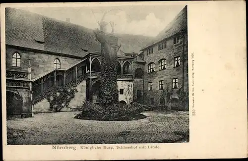 Ak Nürnberg in Mittelfranken, königliche Burg, Schlosshof, Linde