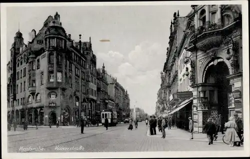 Ak Karlsruhe in Baden, Kaiserstraße, Straßenbahn, Fahrrad