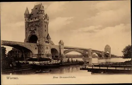 Ak Worms am Rhein, neue Straßenbrücke