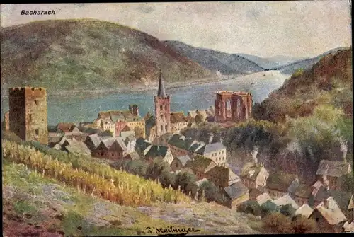 Künstler Ak Bacharach am Rhein, Panorama