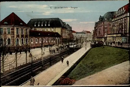 Ak Dortmund im Ruhrgebiet, Burgtor, Straßenbahn