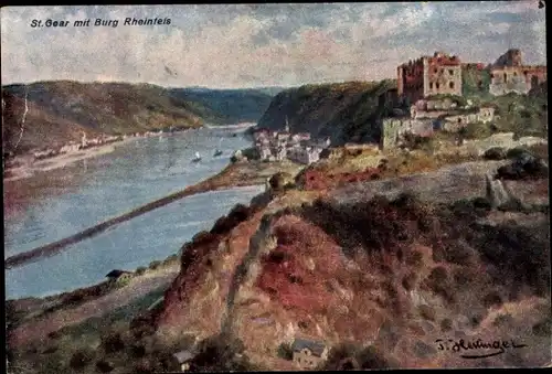 Künstler Ak St. Goar am Rhein, Burg Rheinfels, Panorama