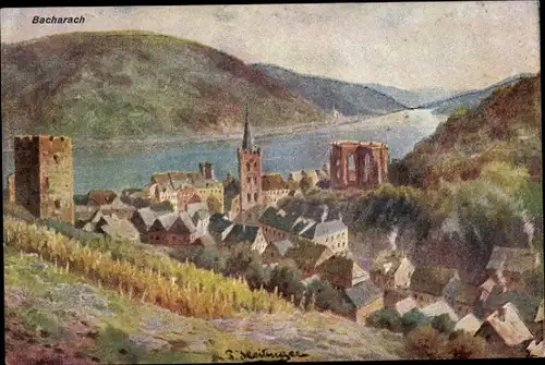 Künstler Ak Bacharach am Rhein, Panorama