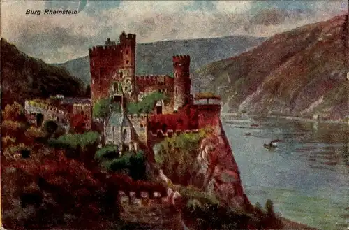 Künstler Ak Trechtingshausen am Rhein, Burg Rheinstein