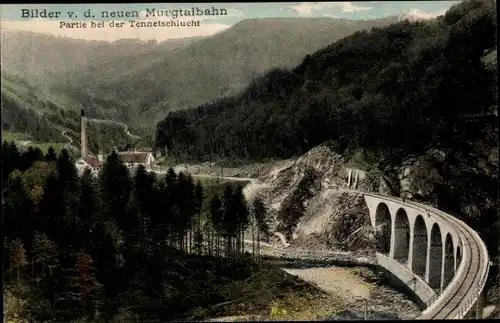 Ak Murgtal Schwarzwald, Murgtalbahn, Tennetschlucht, Weg zum Waldhaus Rote Lache von E. Gartner