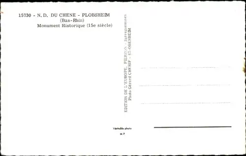 Ak Plobsheim Elsass Bas Rhin, N. D. du Chene XVeme Siecle, Kirche