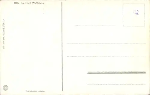 Ak Basel Stadt, Wettsteinbrücke, Straßenbahn, Statuen