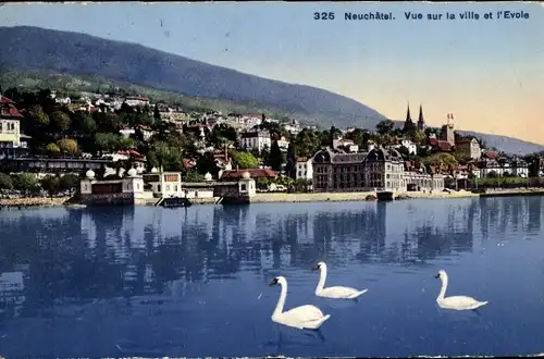 Ak Neuchâtel Stadt Neuchâtel, Blick auf die Stadt und die Evole