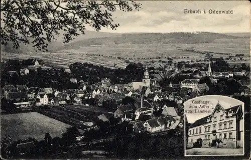 Ak Erbach im Odenwaldkreis Hessen, Gesamtansicht, Hotel zum Adler