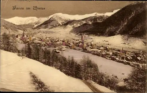 Ak Davos Kanton Graubünden, Gesamtansicht, Winter