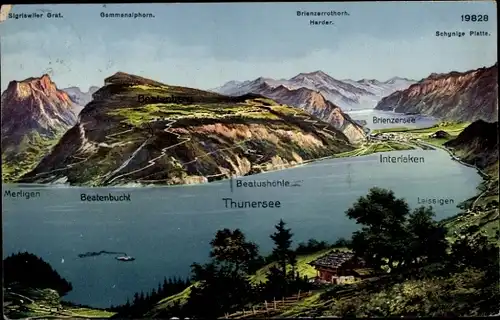 Ak Thunersee Kanton Bern, Gesamtansicht