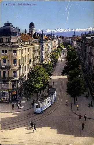 Ak Zürich Stadt Schweiz, Bahnhofstraße, Straßenbahn