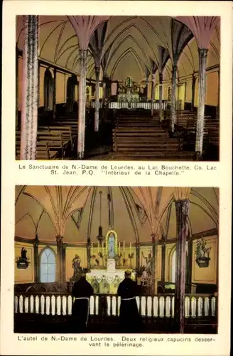 Ak Lourdes Neufundland Kanada, Inneres der Kapelle