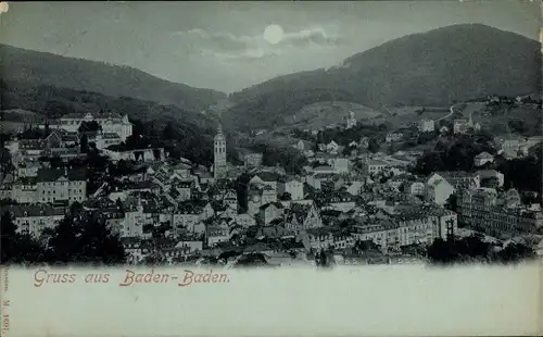 Mondschein Ak Baden Baden am Schwarzwald, Gesamtansicht