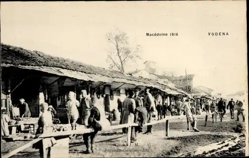 Ak Vodena Mazedonien, Straßenpartie, Geschäfte