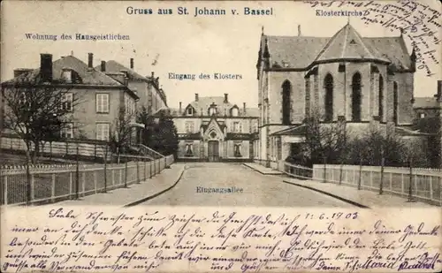 Ak Sankt Johann Bâle Basel Stadt Schweiz, Eingangsallee, Kloster, Wohnung des Hausgeistlichen