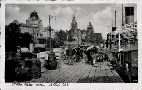 Ak Szczecin Stettin Pommern, Hakenterrasse, Hafen