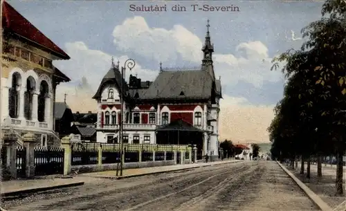 Ak Drobeta Turnu Severin Rumänien, Straßenpartie, Gebäude