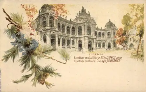 Ganzsachen Litho Budapest Ungarn, Millennium-Ausstellung, Hof-Renaissance-Stil