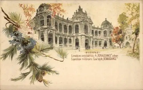 Ganzsachen Litho Budapest Ungarn, Millennium-Ausstellung, Hof-Renaissance-Stil