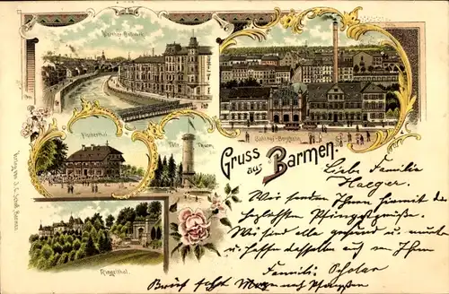 Litho Barmen Wuppertal, Tölleturm, Ringeltal, Bahnhof Burgbahn