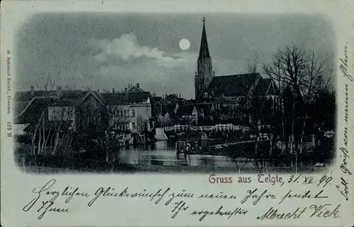 Mondschein Ak Telgte in Westfalen, Stadtansicht, Kirche