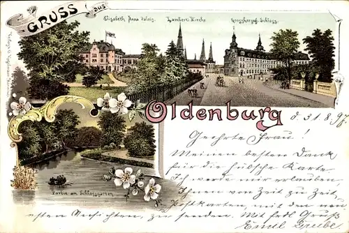 Litho Oldenburg in Niedersachsen, Elisabeth Anna Palais, Lambertikirche, Schloss, Schlossgarten