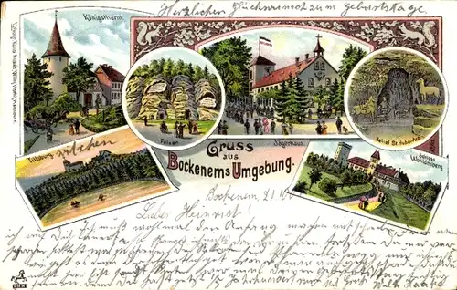 Litho Bockenem am Harz, Königsturm, Tillsburg, Jägerhaus, Schloss Wohldenberg