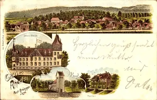 Litho Rheden Gronau an der Leine, Schloss, Pfarrhaus, Kirche, Totalansicht