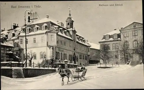 Ak Ilmenau in Thüringen, Rathaus, Schloss, Pferdeschlitten, Winter